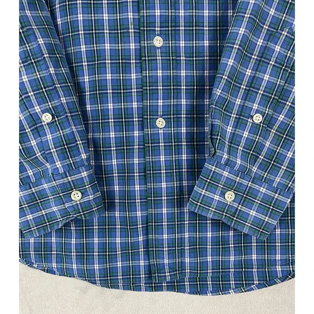 Polo Ralph Lauren Shirt Men Large Blue Check Custom Fit Gingham Button Up Casual